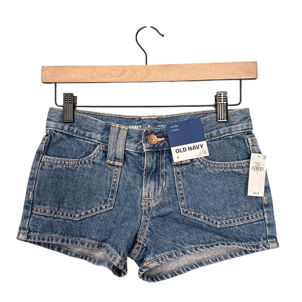 Old Navy Girls Low-Rise Denim Shorts Size 8 Medium Wash Blue NWT 2
